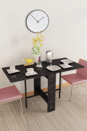 Praktische Tafel – Eettafel – Eettafel uitschuifbaar – Opvouwbaar – Flamingo – 134 x 60 x 72 cm – Zwart en Marmer - Afbeelding 21