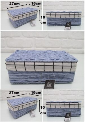 Kraft Rieten Mand - Blauwe Deksel Rieten Mand - Natuurlijke Gebreide Mand - Natuurlijke Rieten Mand - Decoratieve Rieten Mand - 27x16x10 cm - Afbeelding 7