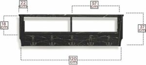 Kapstok 5x3 Haken Wandkapstok - Industrieel Hout - Wall Mounted - MDF Kapstok - Wandkapstok Hout Metaal - 120x37x22 cm Kapstok - Zwart en Marmer - Afbeelding 3