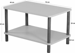 Rechthoekige Salontafel - Ovale Rand Bijzettafel - Salontafel met Houten Poten - Salontafel met Twee Niveaus - Salontafel met Krantenhouder - Zwart en Marmer - 44 x 70 cm - Afbeelding 4