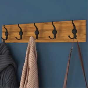 Kapstok - Hangkapstok - 5x3 Metaal Haakjes - Hangend - Industrieel - Wandkapstok - 80 x 15 cm - MDF Okkernoot - Afbeelding 4