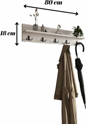 Kapstok - Wandhanger - Kledingrek - 80 Cm - Wit - Afbeelding 3