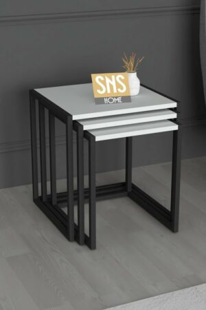 Set van 3 Houten en Metalen Bijzettafels - Perfect voor Moderne Elegantie en Functionaliteit - Salontafel - Bijzettafel - Wit - Afbeelding 3