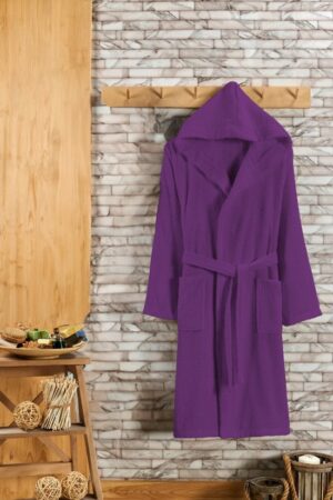 Badjas met Capuchon - Luxe Badjas Dames & Heren Capuchon - Sauna badjas - Ochtendjas dames & heren - Paars/Purper - Badstof - Wellness badjas - Valt XXL - Afbeelding 3