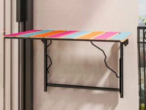 Verstelbare Hoogte Klaptafel - Balkon Tuin Tafel - Keukentafel - Opklapbare Wandtafel - Picknick Kamp Tafel - Decoratieve Stijlvolle Verstelbare Tafel - 40x60 cm - Natuurlijk hout Regenboog - Afbeelding 4