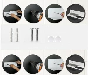 WC Rolhouder - Toiletpapier houder met plankje - Rolhouder voor Papierhanddoeken - Servethouder Badkamer Organizer - Dubbel Schap Toiletpapierhouder - 2mm RVS Staal - Poedercoating Wit - Afbeelding 4