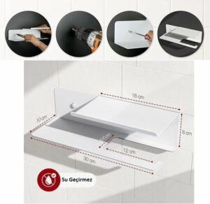 WC Rolhouder - Toiletpapier houder met plankje - Rolhouder voor Papierhanddoeken - Servethouder Badkamer Organizer - Dubbel Schap Toiletpapierhouder - 2mm RVS Staal - Poedercoating Wit - Afbeelding 3