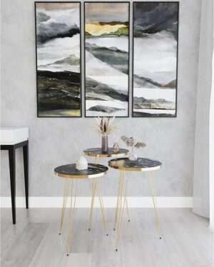 Bijzettafel, 3-delige set, Salontafelset, Goudlook, Ronde tafel, Moderne Salontafel, Woonkamer, Elegante Bijzettafel, Kleine Tafels, Gouden Meubels (zwart) - Afbeelding 3