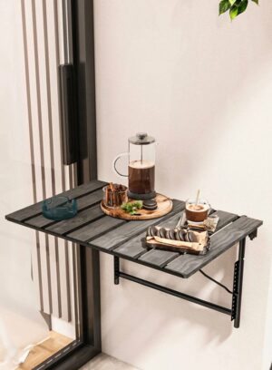 Verstelbare Hoogte Klaptafel - Balkon Tuin Tafel - Keukentafel - Opklapbare Wandtafel - Picknick Kamp Tafel - Decoratieve Stijlvolle Verstelbare Tafel - 40x60 cm - Natuurlijk Hout Antraciet - Afbeelding 4