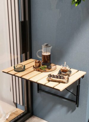 Verstelbare Hoogte Klaptafel - Balkon Tuin Tafel - Keukentafel - Opklapbare Wandtafel - Picknick Kamp Tafel - Decoratieve Stijlvolle Verstelbare Tafel - 40x60 cm - Natuurlijk hout - Afbeelding 3