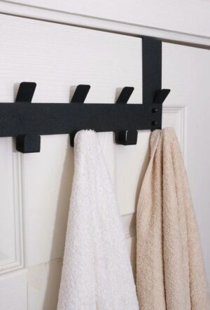 Metaal Deurhanger, Metalen Achterdeurhanger, Kleerhanger, Deurkapstok met 12 Deur Haken, Deurhanger Kapstok voor Handdoek en Kleding, Zwart, 40x17 cm - Afbeelding 3