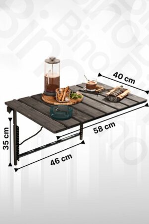 Verstelbare Hoogte Klaptafel - Balkon Tuin Tafel - Keukentafel - Opklapbare Wandtafel - Picknick Kamp Tafel - Decoratieve Stijlvolle Verstelbare Tafel - 40x60 cm - Natuurlijk Hout Antraciet - Afbeelding 3