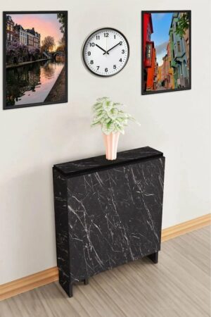 De Stijlvolle en Praktische Manier om Ruimte te Besparen - Opklapbare Tafelmodellen - Mdf Praktische Tafel – Eettafel - MDF Zwart en Marmer - Afbeelding 3