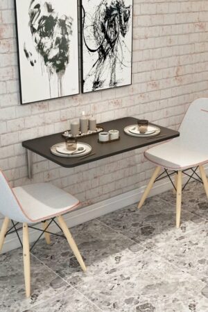 MDF Compact en Elegant Ovale Klaptafel - Wandgemonteerde Tafels met Ovale Randen voor Optimale Ruimtebesparing - 72x45 cm - Mdf  Zwart en Marmer - Afbeelding 8