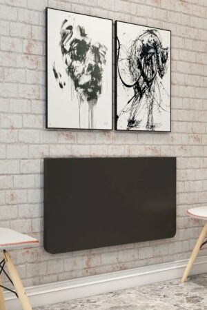 MDF Compact en Elegant Ovale Klaptafel - Wandgemonteerde Tafels met Ovale Randen voor Optimale Ruimtebesparing - 72x45 cm - Mdf  Zwart en Marmer - Afbeelding 9