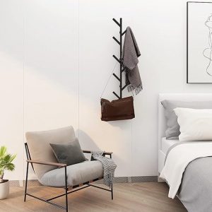 Muurkapstok - muur kapstok hangend - met 9 haken - boom - metaal - 100 x 15 x 9 cm - zwart - Afbeelding 8