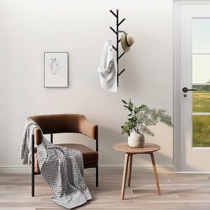 Muurkapstok - muur kapstok hangend - met 9 haken - boom - metaal - 100 x 15 x 9 cm - zwart - Afbeelding 9