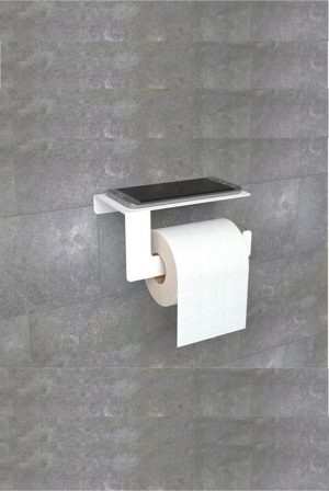 Toiletrolhouder met Telefoonplank - WC Rolhouder - Rolhouder voor Papierhanddoeken - Servethouder Badkamer Organizer - Toiletpapierhouder - 2mm RVS Staal - Wit - Afbeelding 4