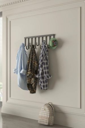 Wandmontage Kapstok - Decoratieve 9 Haken - IJzeren Muurkapstok - Metalen Kapstok - Kledinghanger - Wandgemonteerde hanger - 60 cm - Zwart - Afbeelding 3