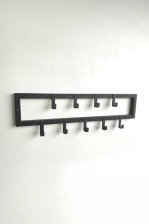 9 Haaks Wandkapstok – 60cm - Muur / Wand Kapstok - Hangende Design Muurkapstok - Handdoekrek - RVS - Mat Zwart - Afbeelding 3