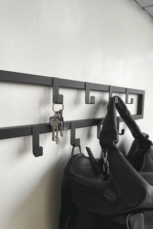 9 Haaks Wandkapstok – 60cm - Muur / Wand Kapstok - Hangende Design Muurkapstok - Handdoekrek - RVS - Mat Zwart - Afbeelding 4